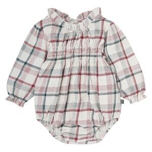 Girls Smocked Plaid One-Piece Blouse modern moments